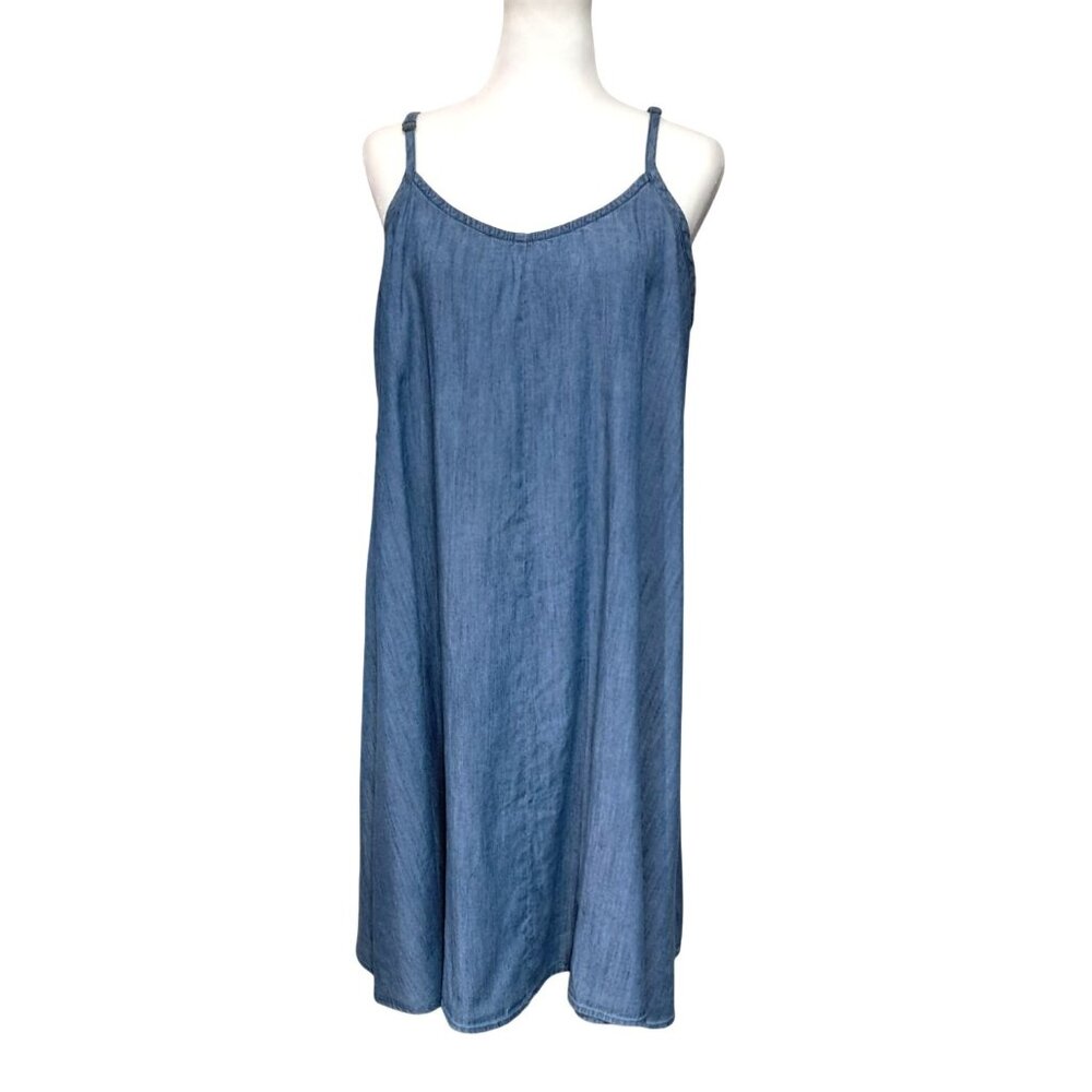 Motherhood Maternity Dress Womens Size L Blue Chambray Belted Knee Length - Picture 8 of 12